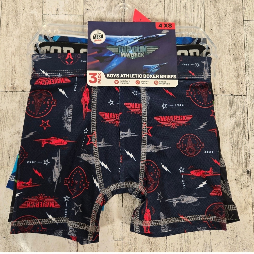 Top Gun Maverick Boys Athletic Boxer Briefs 3-Pack Mesh Moisture Wicking 4 XS